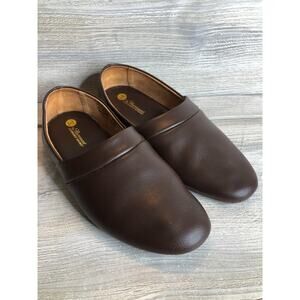 The Vermont Country Store Men's 9 Wide Leather Lounge Slippers Shoes Brown